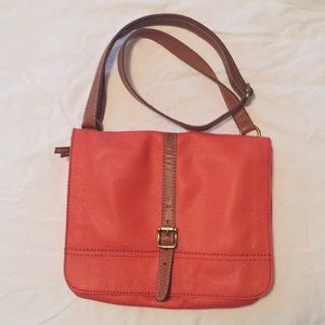 {fossil} orange leather cross-body EUC